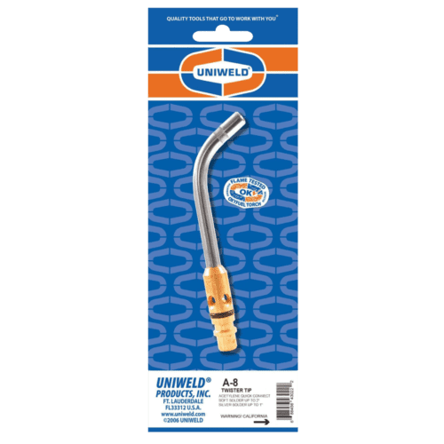 Uniweld a-8 twister tip acetylene quick connect, up to 1in-2in soldering & up to 1/2in-1in brazing