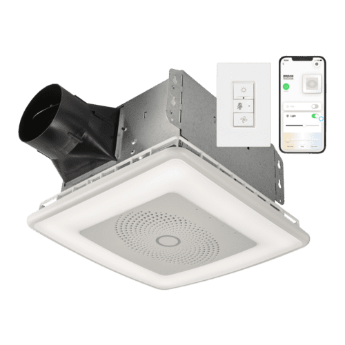 Broan vc110cct 110 cfm voice controlled smart exhaust fan with dimmable led light & speakers