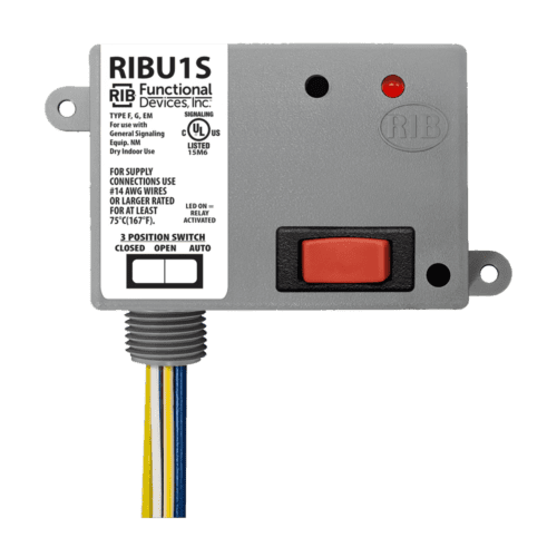 Functional devices ribu1s - 10-30 vac/dc/120 vac relay, spst 10 amp contacts, override switch