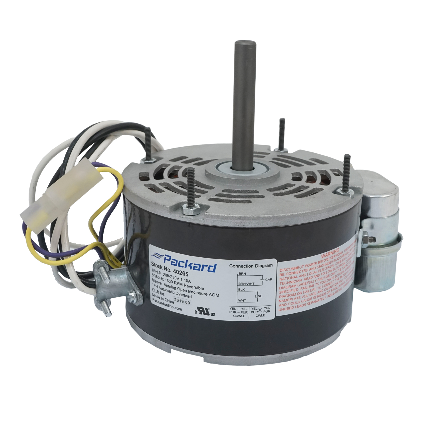 Packard 40265 Condenser Fan Motor, 1/6 Hp, 208-230V, 1550 Rpm, Psc, 48 Frame 2 Packard 40265 condenser fan motor, 1/6 hp, 208-230v, 1550 rpm, psc, 48 frame - image 2