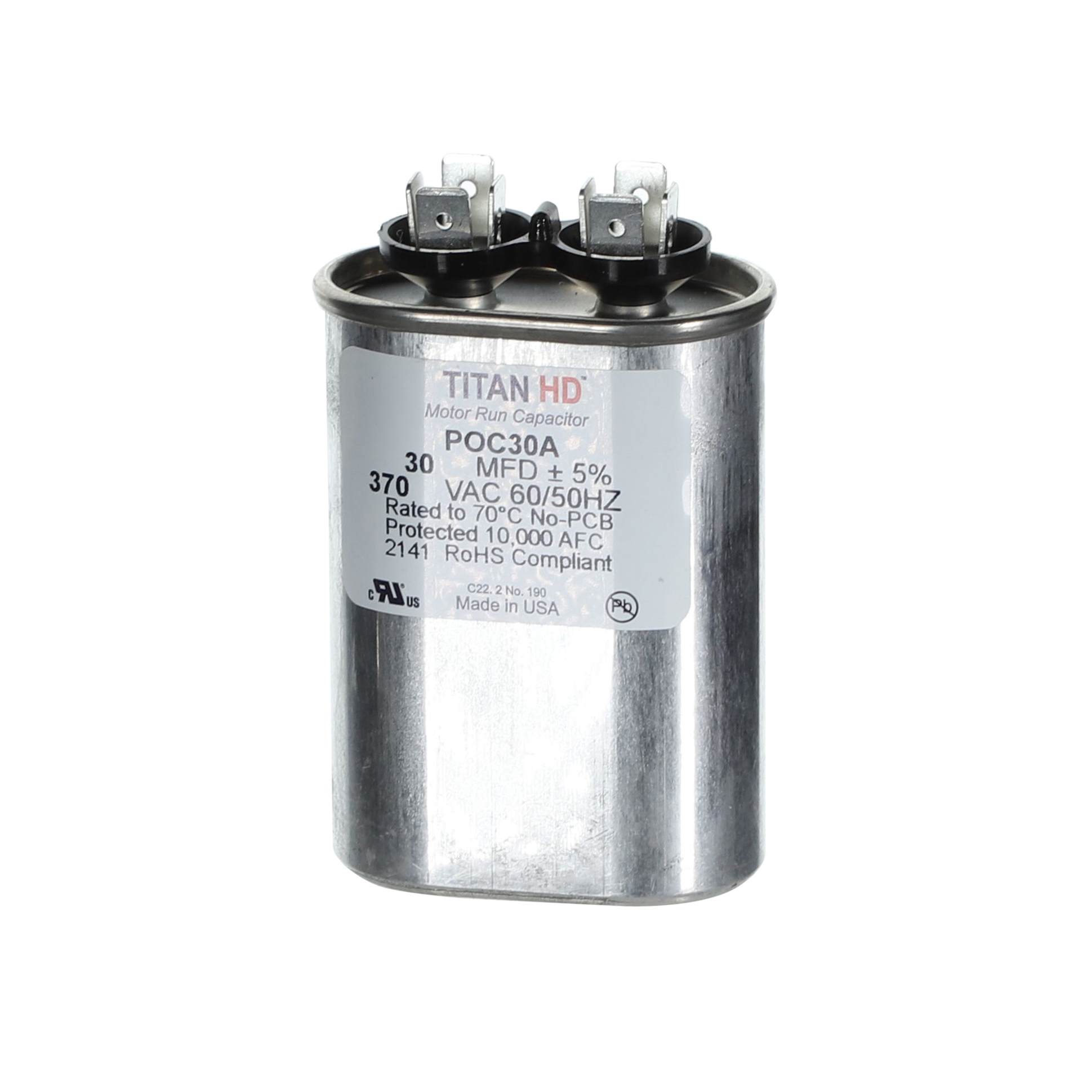 Packard poc30a titan hd 30 mfd, 370v, oval run capacitor - image 2