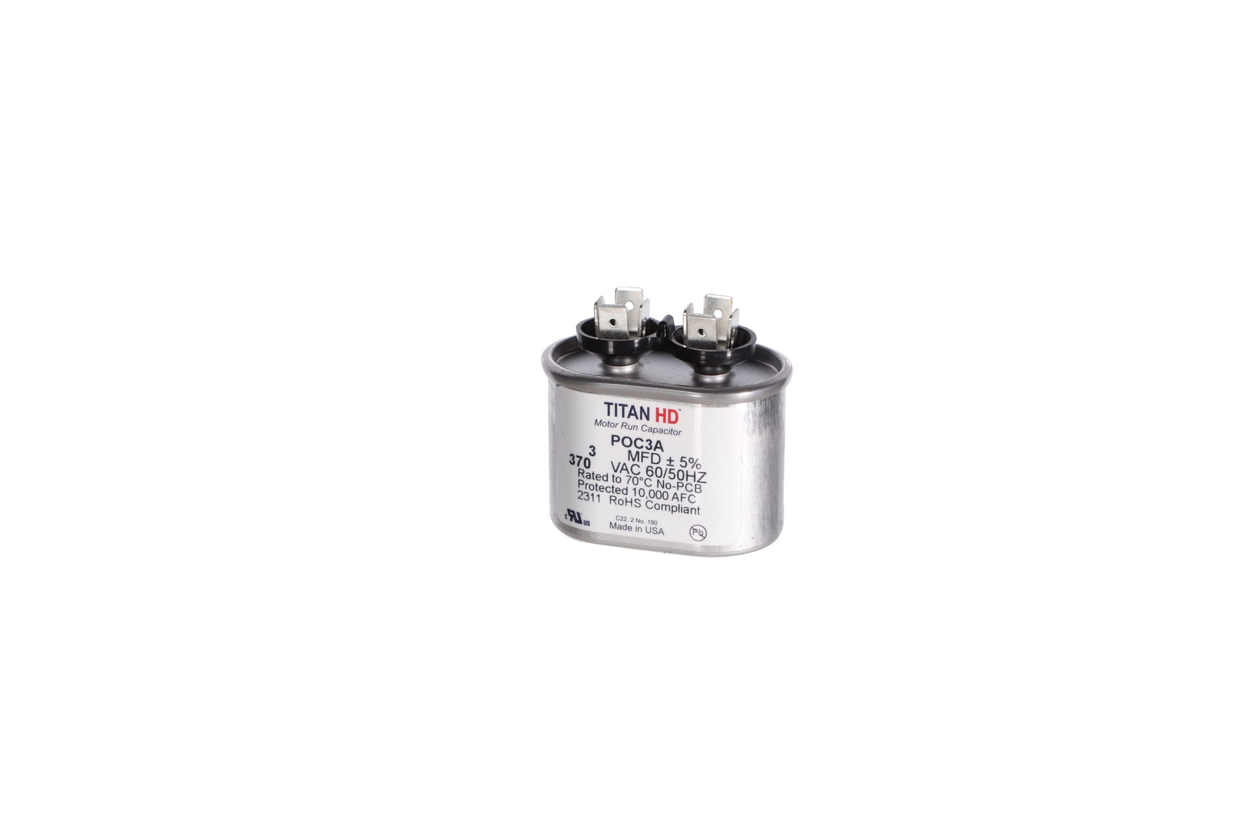 Packard poc3a titan hd 3 mfd, 370v, oval run capacitor - image 2