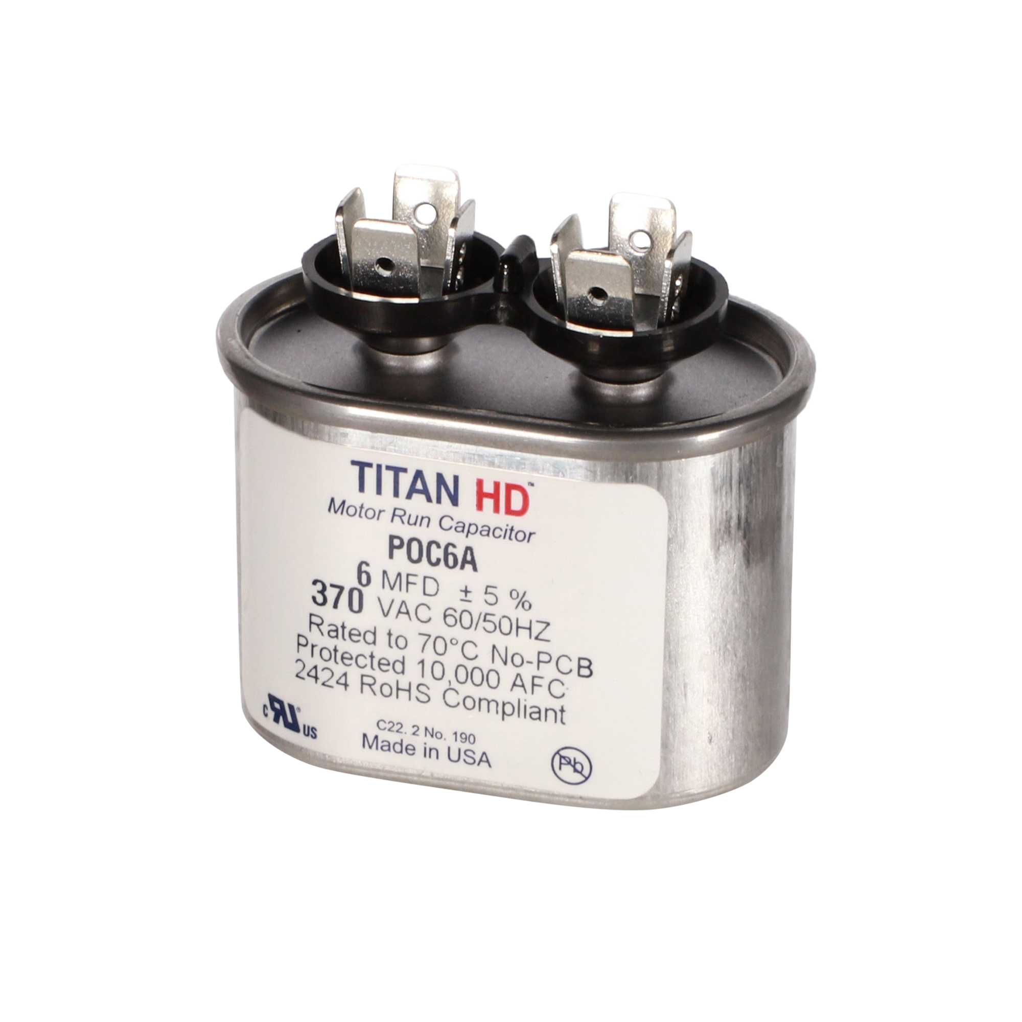 Packard Poc6A Titan Hd 6 Mfd, 370V, Oval Run Capacitor 2 Packard poc6a titan hd 6 mfd, 370v, oval run capacitor - image 2