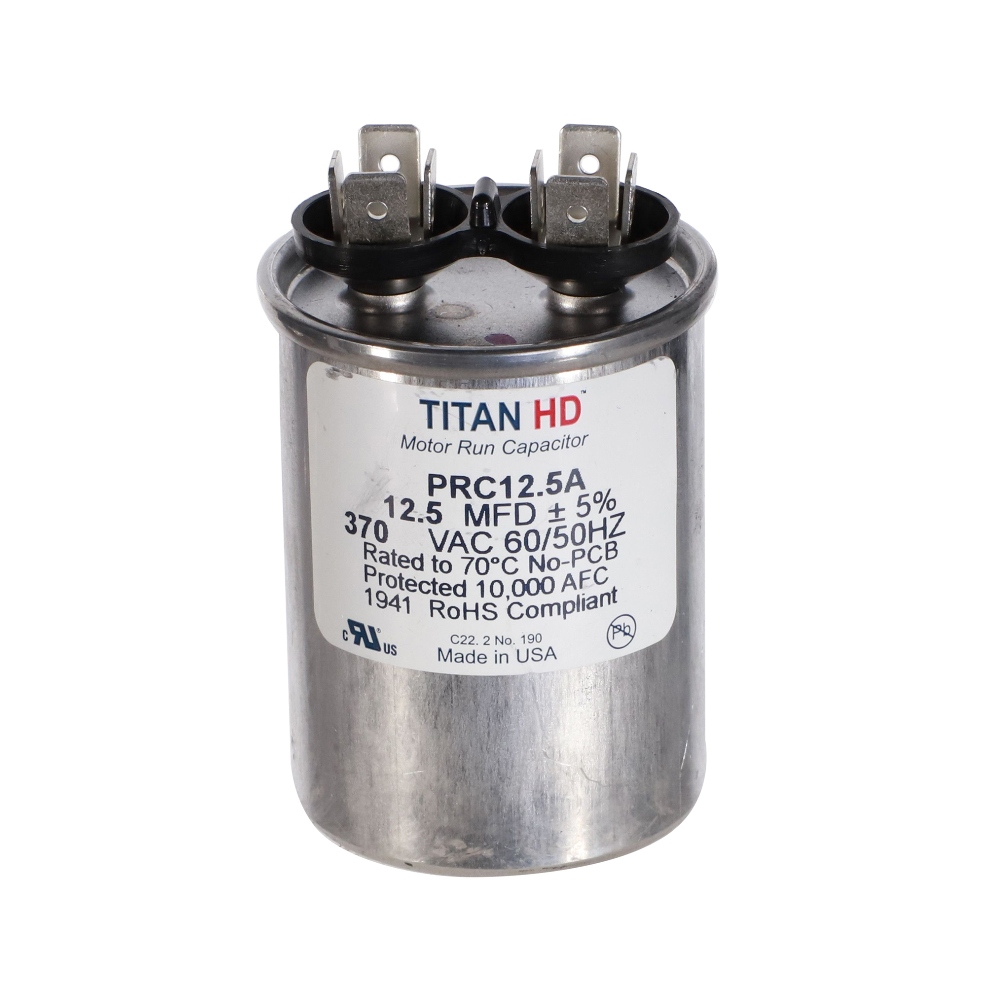 Packard Prc12.5A Titan Hd 12.5 Mfd, 370V, Round Run Capacitor 1 Packard prc12. 5a titan hd 12. 5 mfd, 370v, round run capacitor