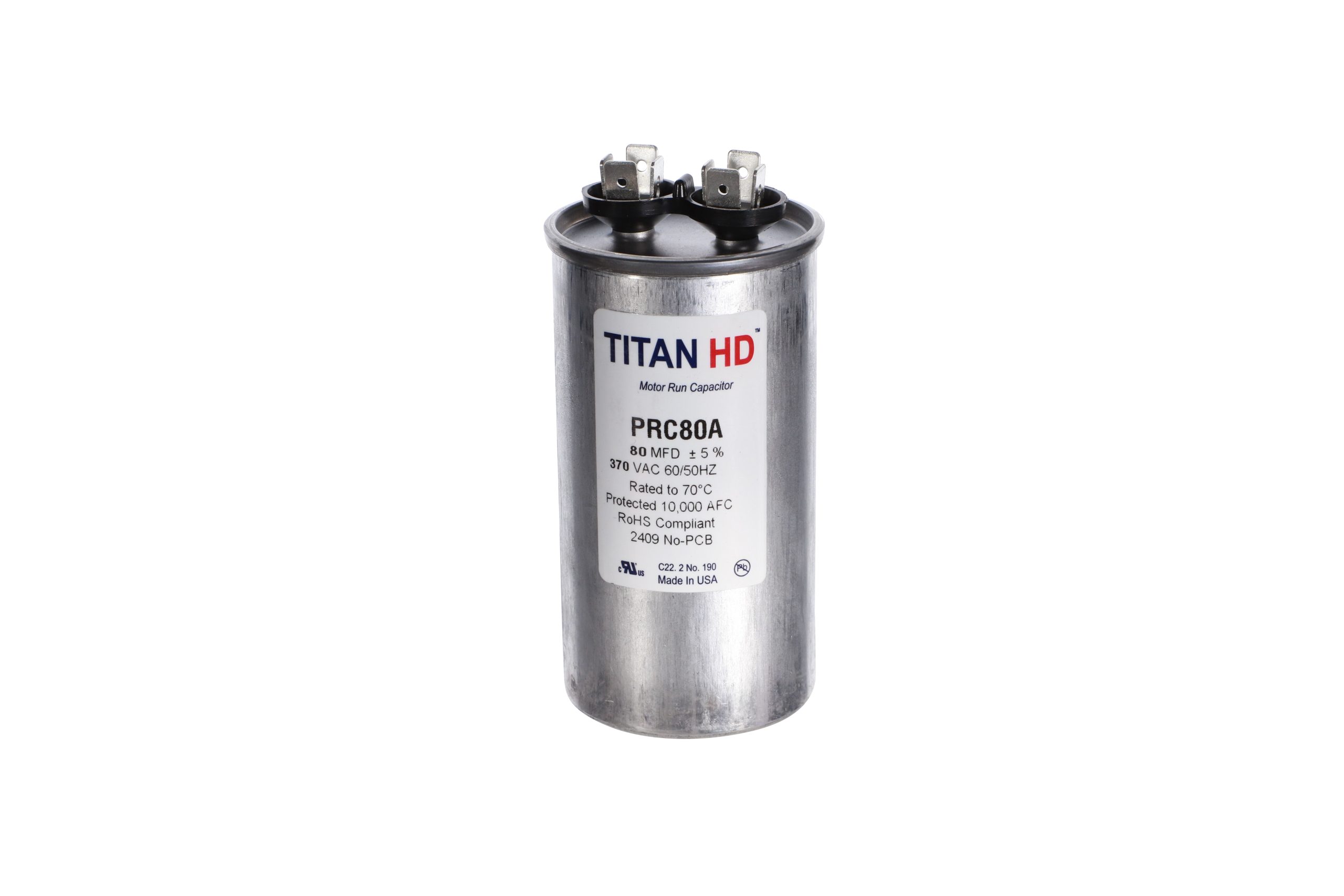 Packard Prc80A Titan Hd 80 Mfd, 370V, Round Run Capacitor 1 Packard prc80a titan hd 80 mfd, 370v, round run capacitor
