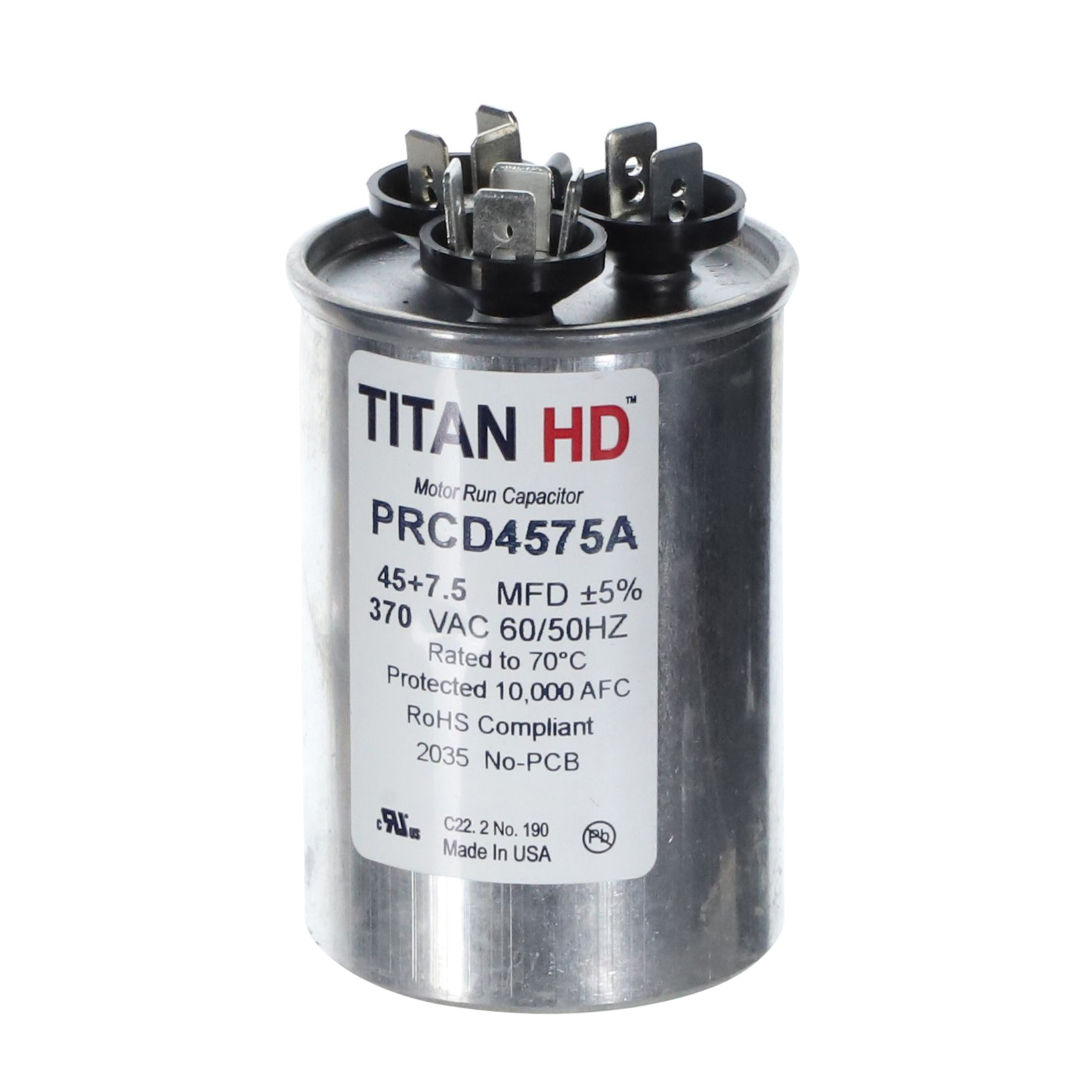 Packard Prcd4575A Titan Hd 45+7.5 Mfd, 370V, Round Dual Run Capacitor 2 Packard prcd4575a titan hd 45+7. 5 mfd, 370v, round dual run capacitor - image 2
