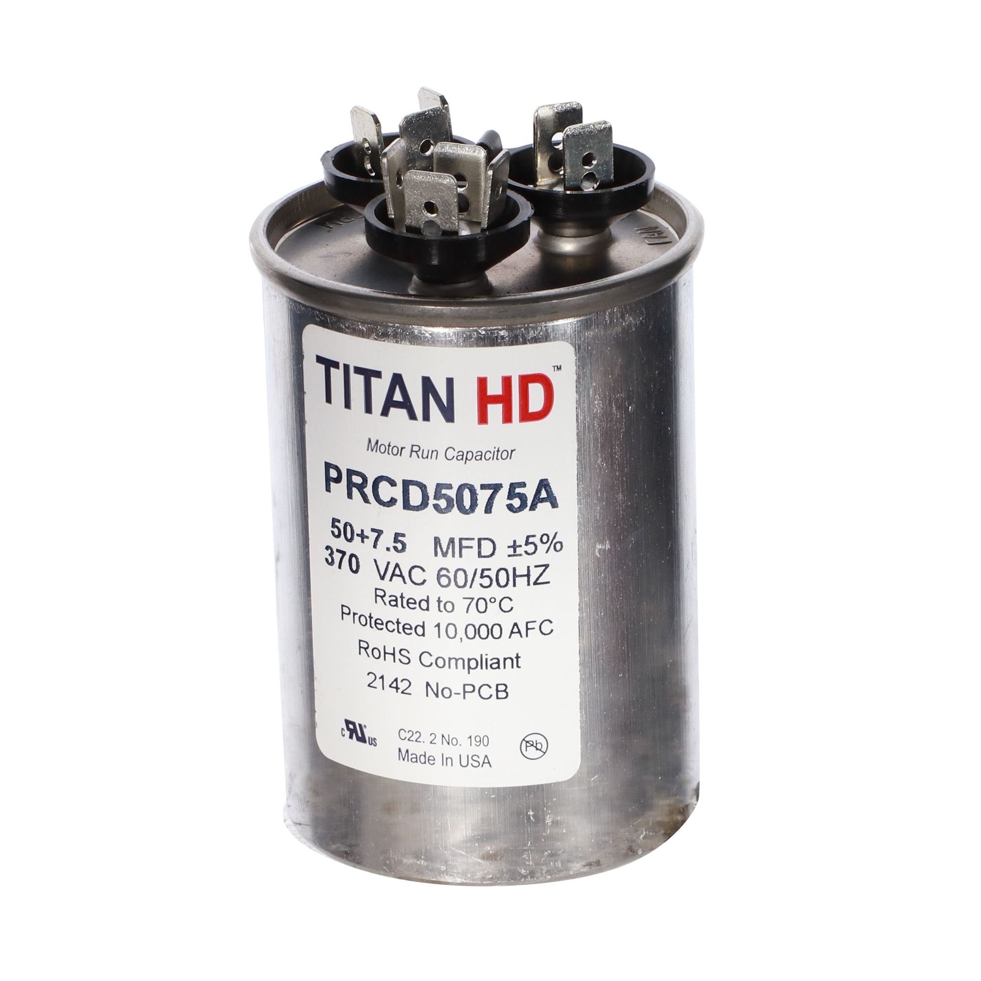 Packard Prcd5075A Titan Hd 50+7.5 Mfd, 370V, Round Dual Run Capacitor 2 Packard prcd5075a titan hd 50+7. 5 mfd, 370v, round dual run capacitor - image 2
