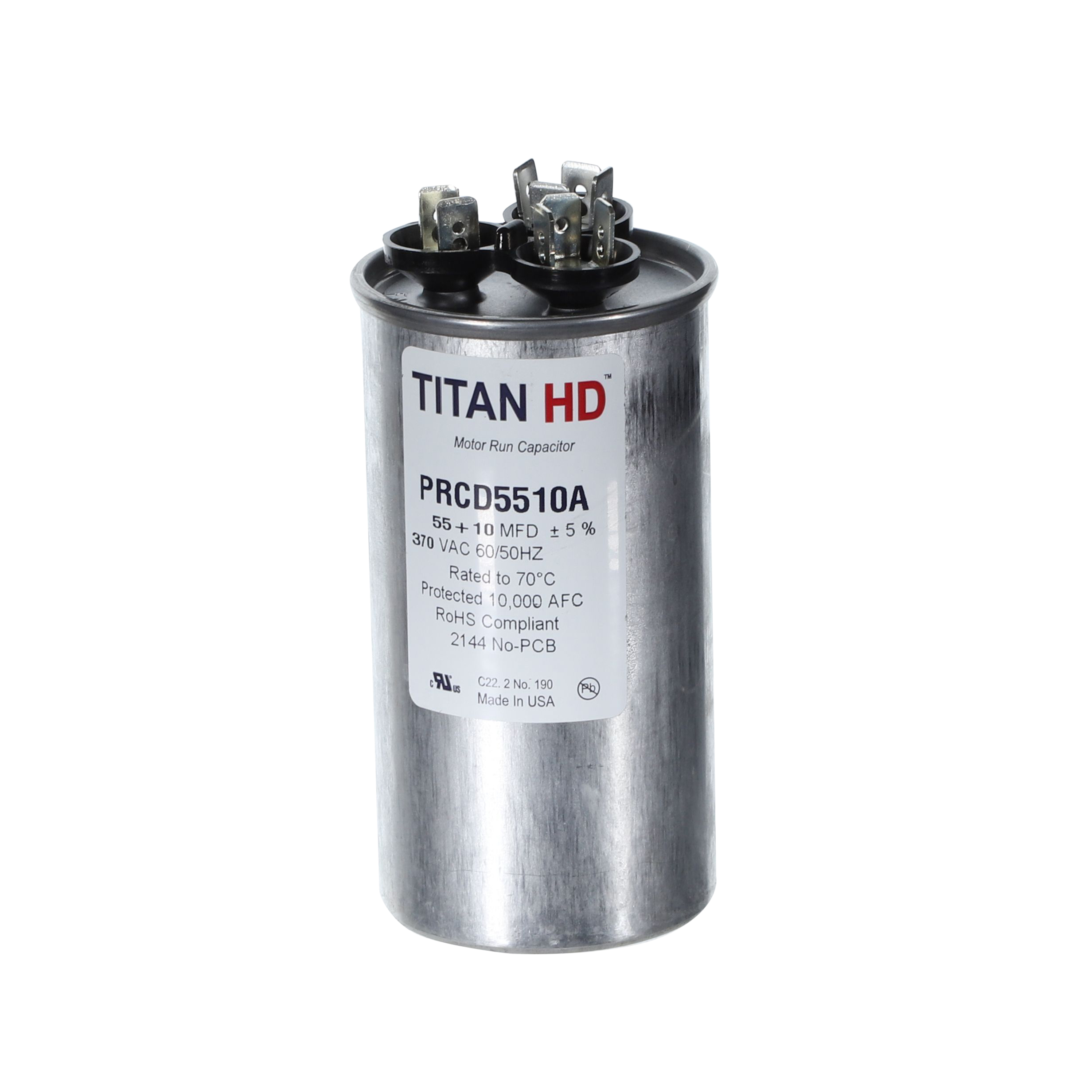 Packard Prcd5510A Titan Hd 55+10 Mfd, 370V, Round Dual Run Capacitor 2 Packard prcd5510a titan hd 55+10 mfd, 370v, round dual run capacitor - image 2