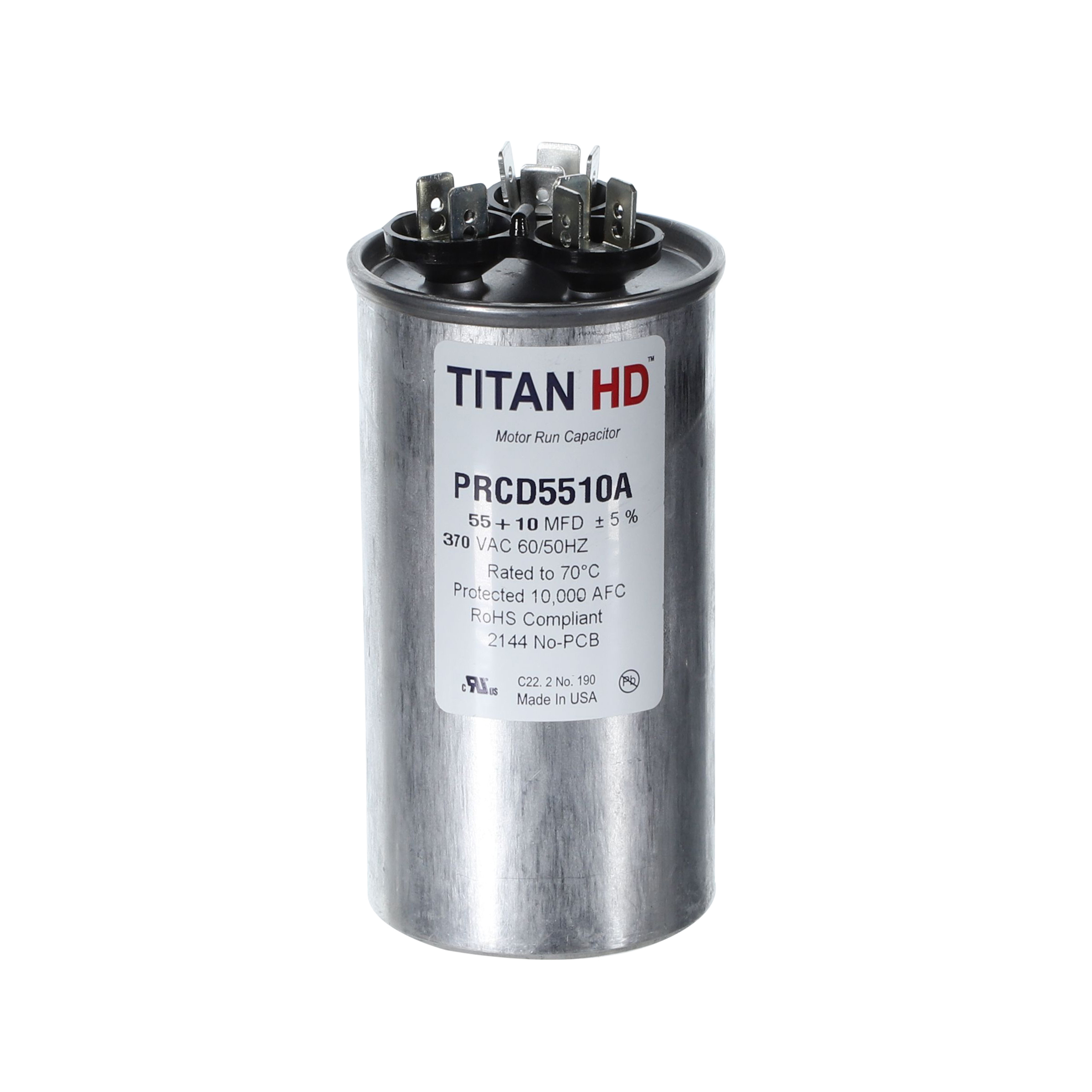 Packard Prcd5510A Titan Hd 55+10 Mfd, 370V, Round Dual Run Capacitor 1 Packard prcd5510a titan hd 55+10 mfd, 370v, round dual run capacitor