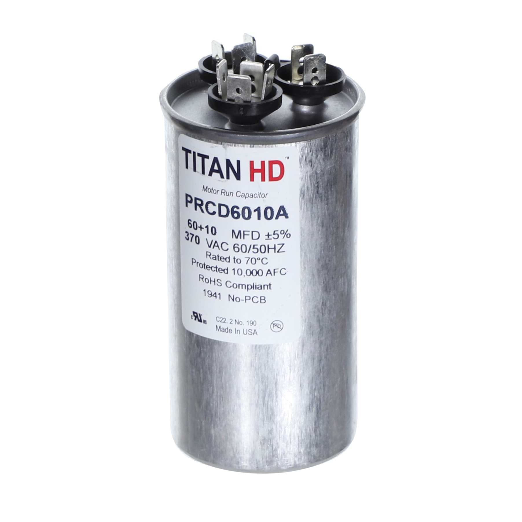 Packard Prcd6010A Titan Hd 60+10 Mfd, 370V, Round Dual Run Capacitor 2 Packard prcd6010a titan hd 60+10 mfd, 370v, round dual run capacitor - image 2