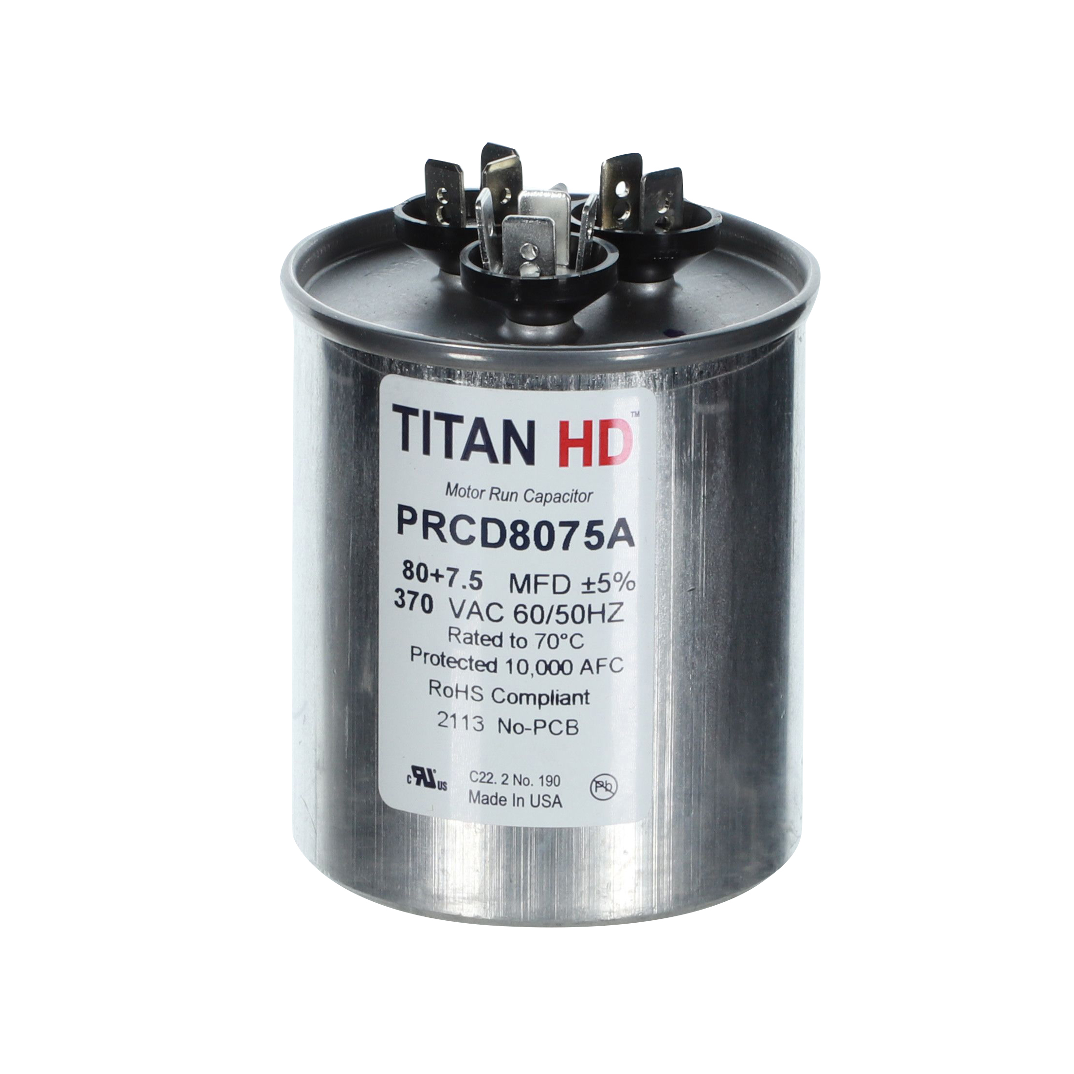 Packard Prcd8075A Titan Hd 80+7.5 Mfd, 370V, Round Dual Run Capacitor 2 Packard prcd8075a titan hd 80+7. 5 mfd, 370v, round dual run capacitor - image 2