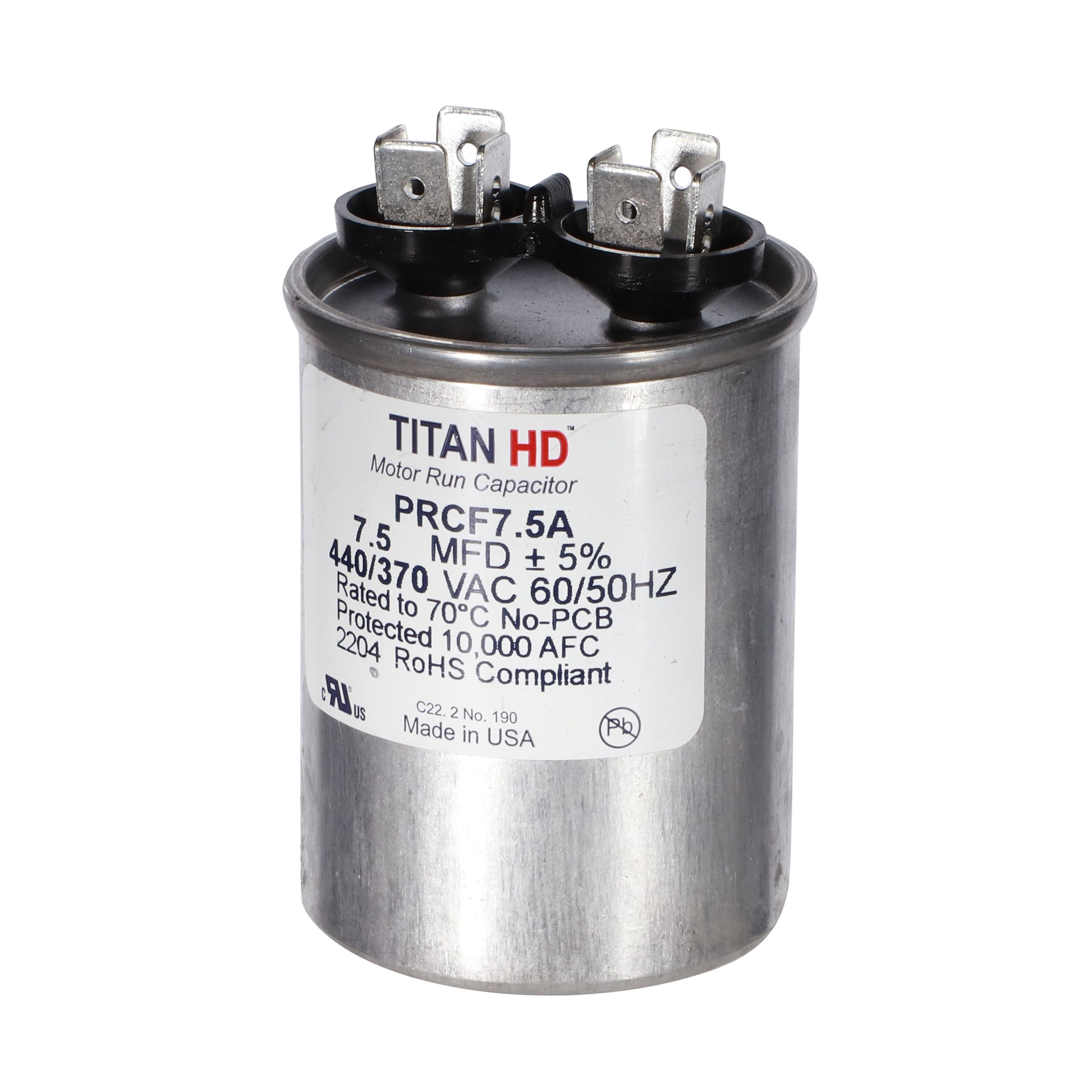 Packard Prcf7.5A Titan Hd 7.5 Mfd, 440/370V, Round Run Capacitor 2 Packard prcf7. 5a titan hd 7. 5 mfd, 440/370v, round run capacitor - image 2