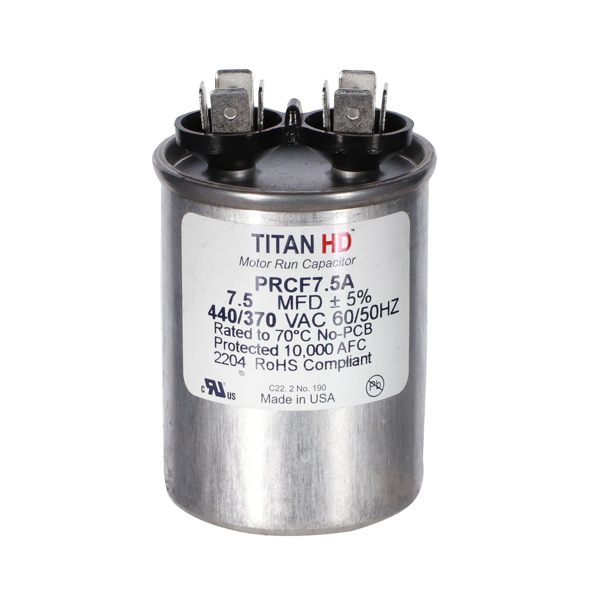 Packard Prcf7.5A Titan Hd 7.5 Mfd, 440/370V, Round Run Capacitor 1 Packard prcf7. 5a titan hd 7. 5 mfd, 440/370v, round run capacitor