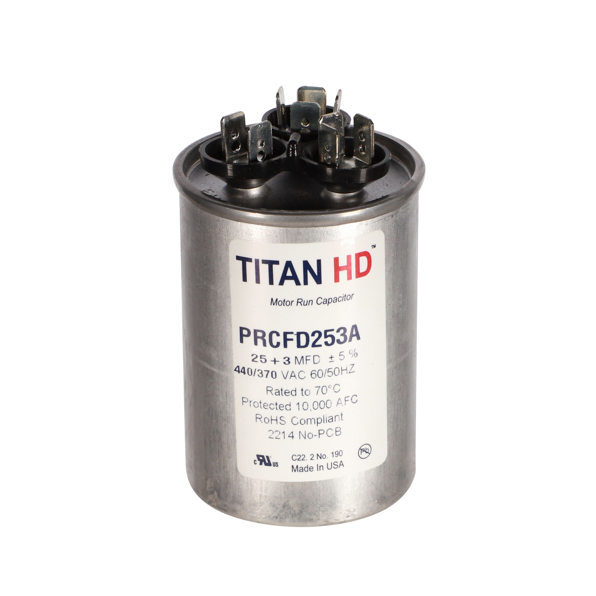 Packard Prcfd253A Titan Hd 3 Mfd, 440/370V, Round Run Capacitor 1 Packard prcfd253a titan hd 3 mfd, 440/370v, round run capacitor