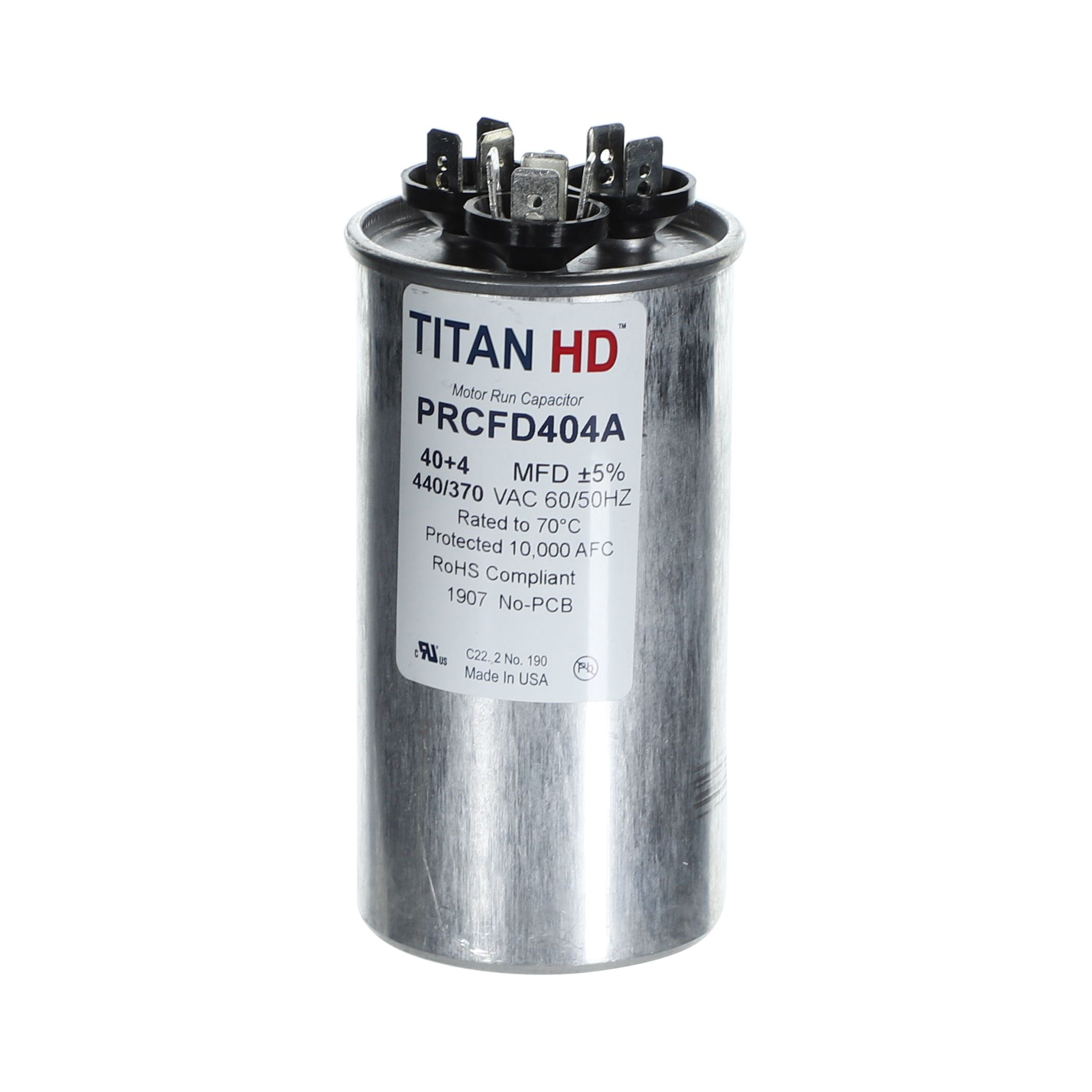Packard Prcfd404A Titan Hd 40+4 Mfd, 440/370V, Round Dual Run Capacitor 2 Packard prcfd404a titan hd 40+4 mfd, 440/370v, round dual run capacitor - image 2
