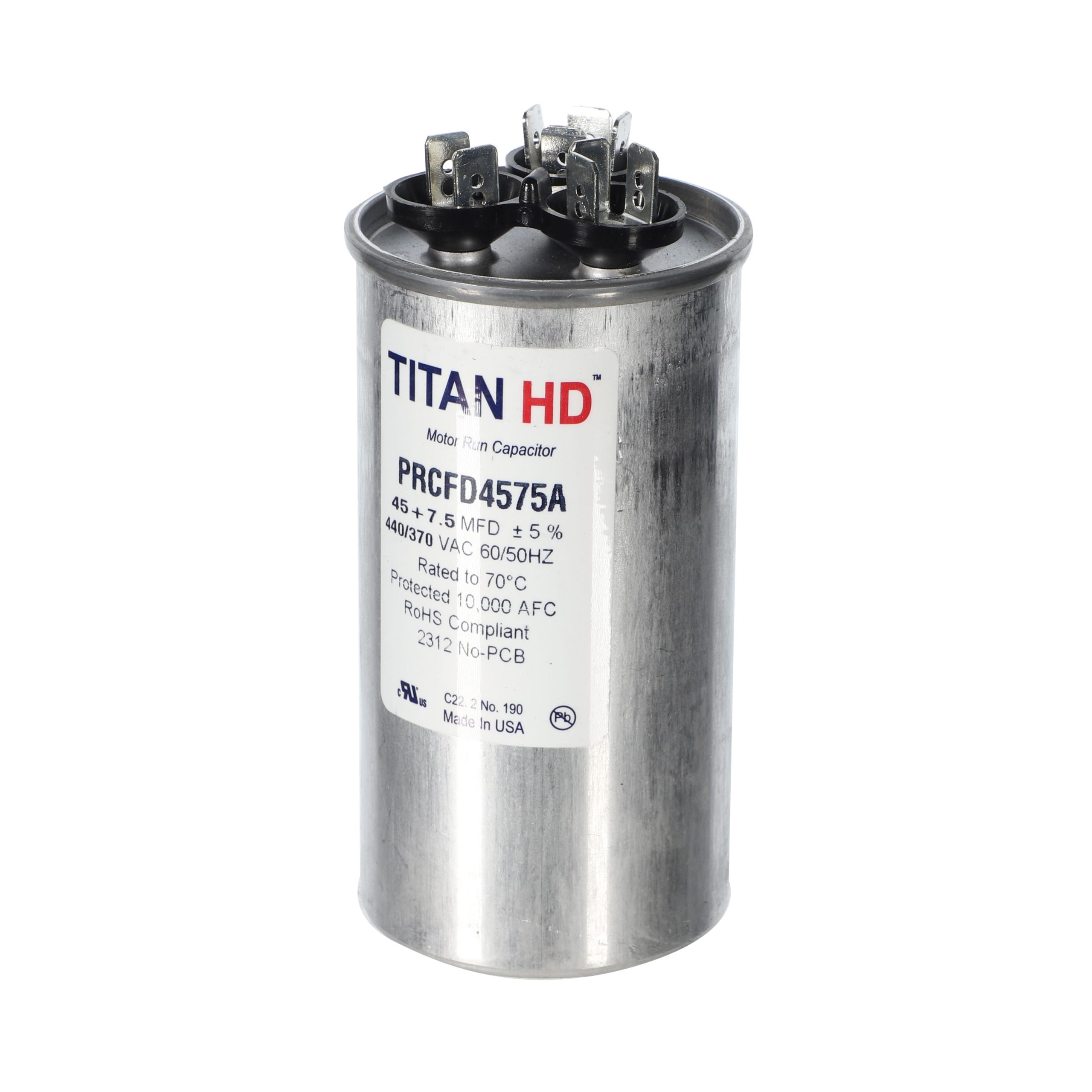 Packard Prcfd4575A Titan Hd 45+7.5 Mfd, 440/370V, Round Dual Run Capacitor 2 Packard prcfd4575a titan hd 45+7. 5 mfd, 440/370v, round dual run capacitor - image 2