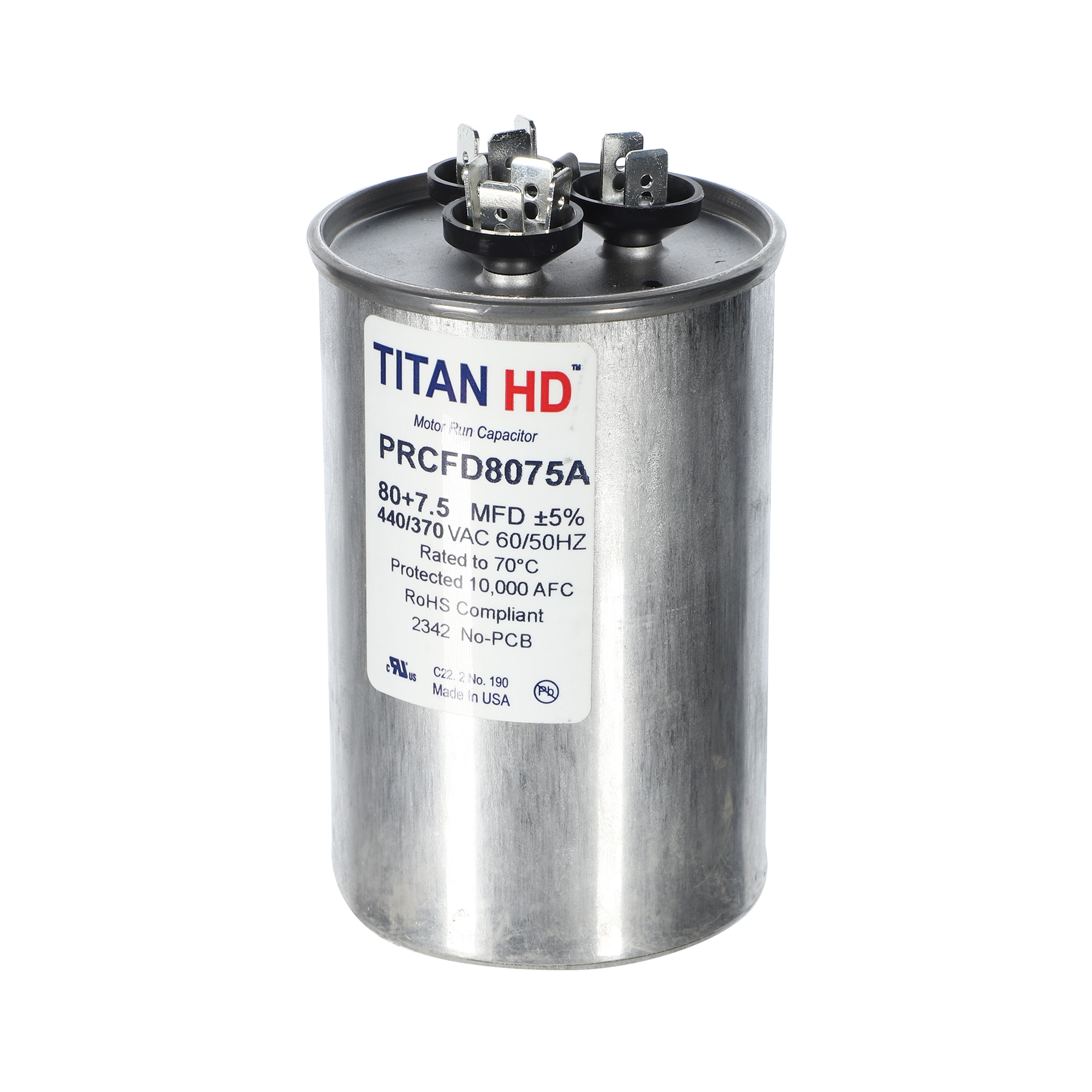 Packard prcfd8075a titan hd 80+7. 5 mfd, 440/370v, round dual run capacitor - image 2