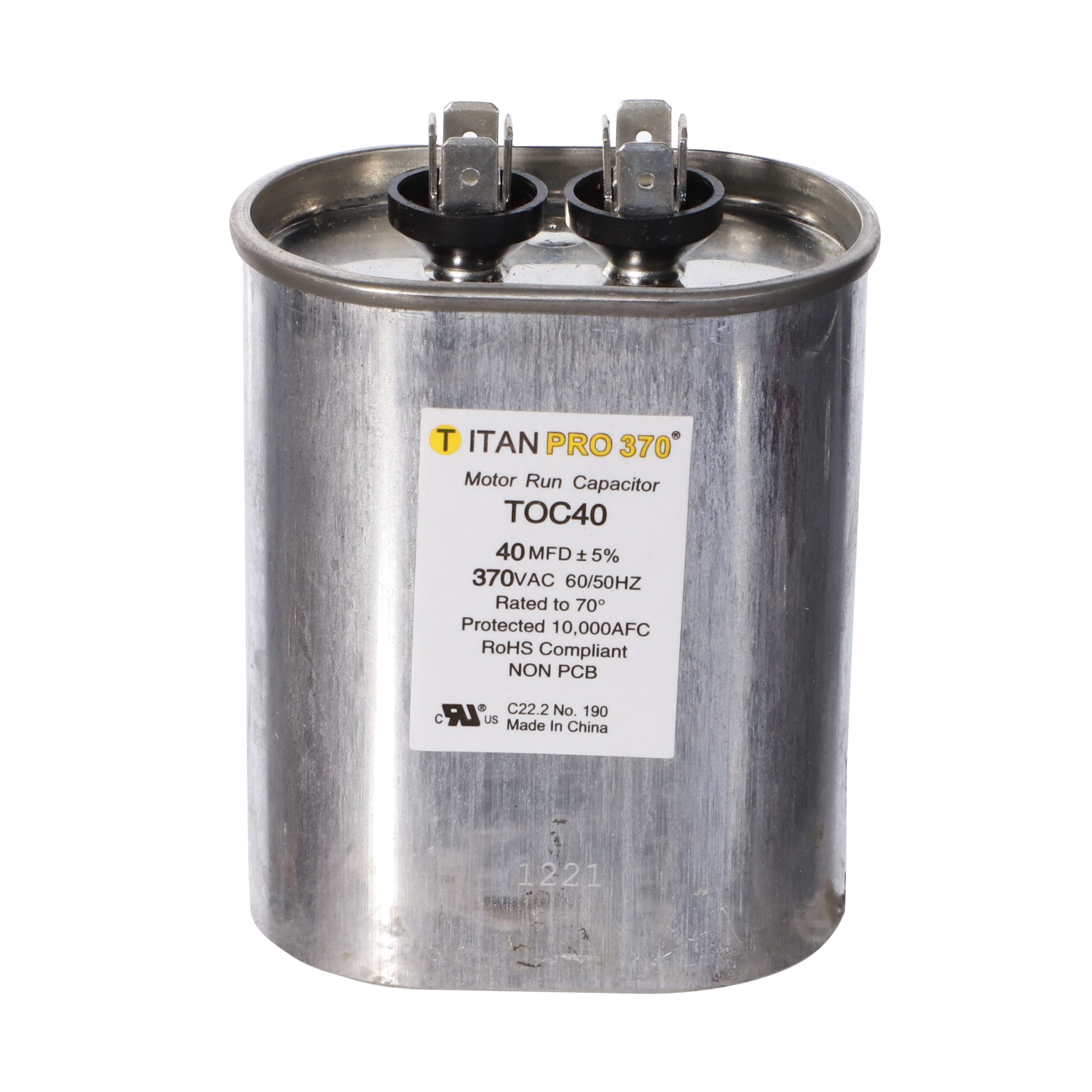 Packard Toc40 Titan Procap 40 Mfd, 370V, Oval Run Capacitor 1 Packard toc40 titan procap 40 mfd, 370v, oval run capacitor