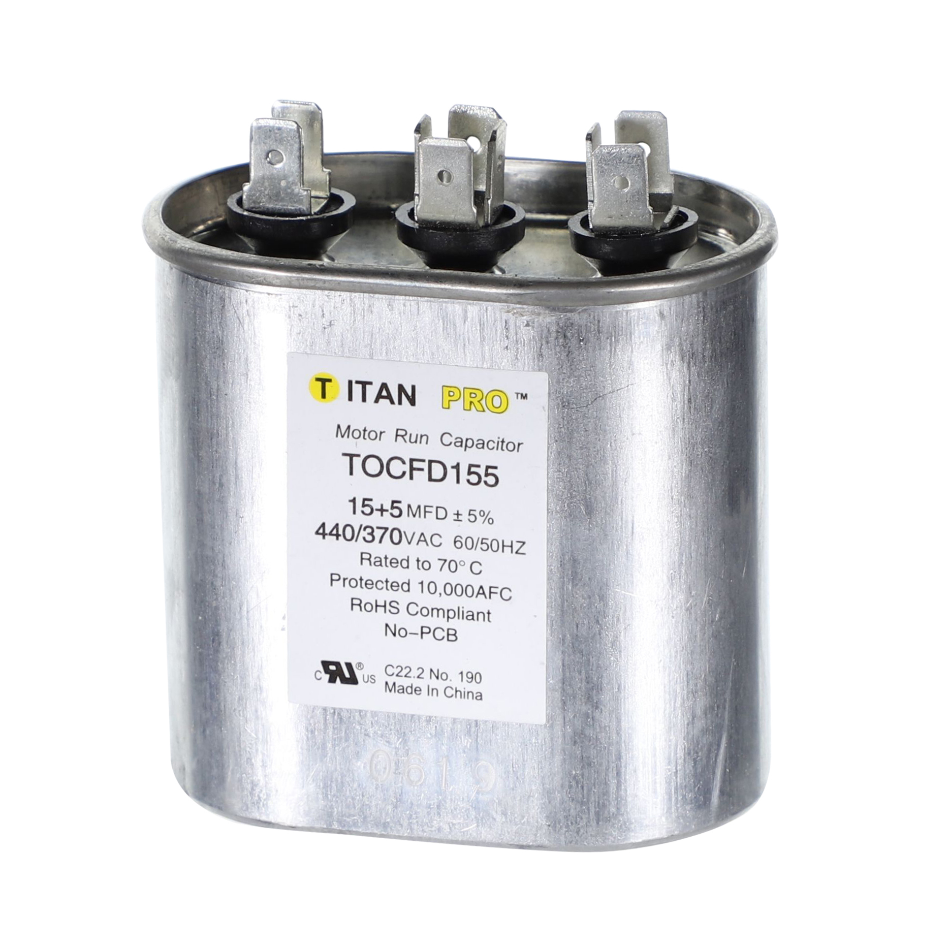 Packard Tocfd155 Titan Procap 15+5 Mfd, 440/370V, Oval Dual Run Capacitor 2 Packard tocfd155 titan procap 15+5 mfd, 440/370v, oval dual run capacitor - image 2