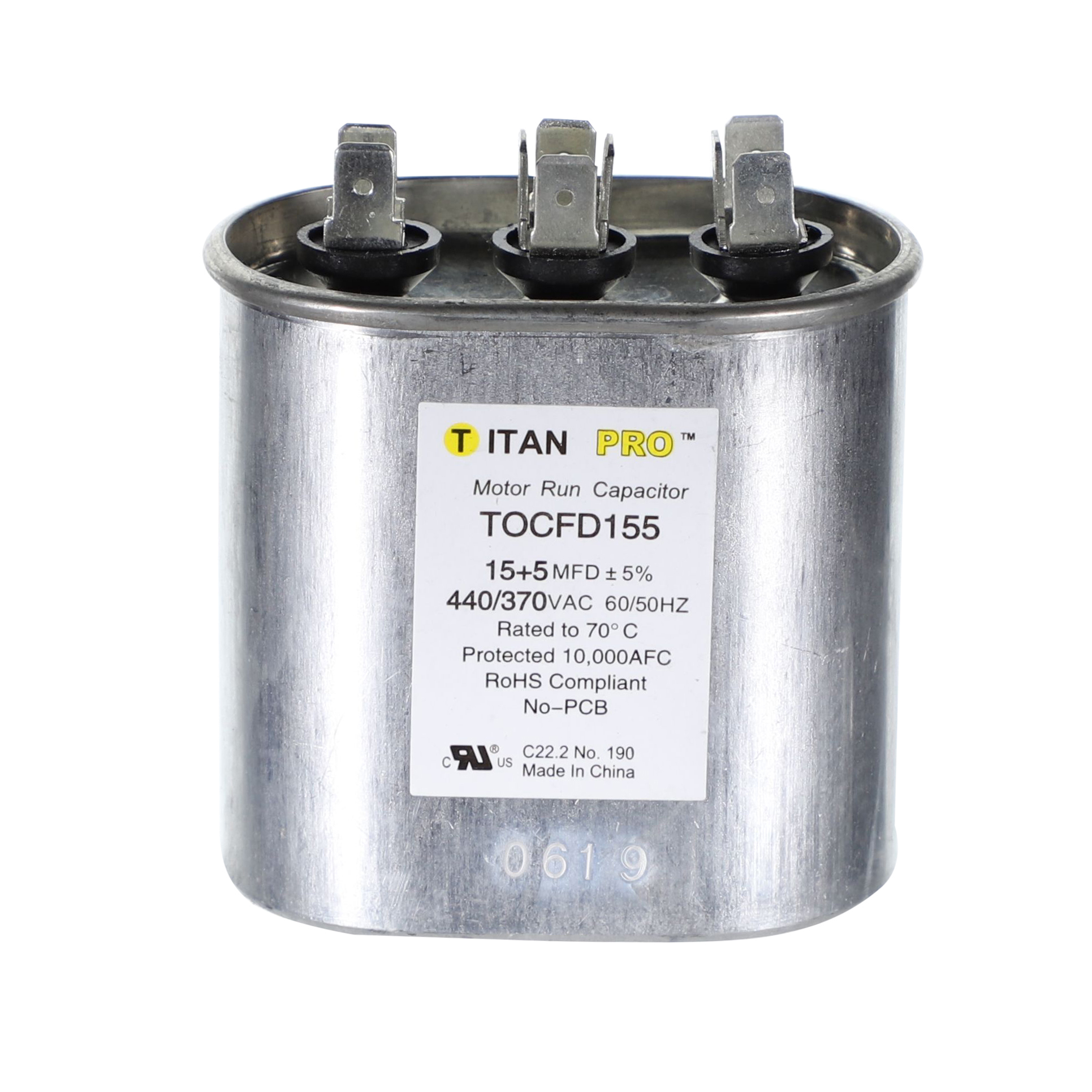 Packard Tocfd155 Titan Procap 15+5 Mfd, 440/370V, Oval Dual Run Capacitor 1 Packard tocfd155 titan procap 15+5 mfd, 440/370v, oval dual run capacitor