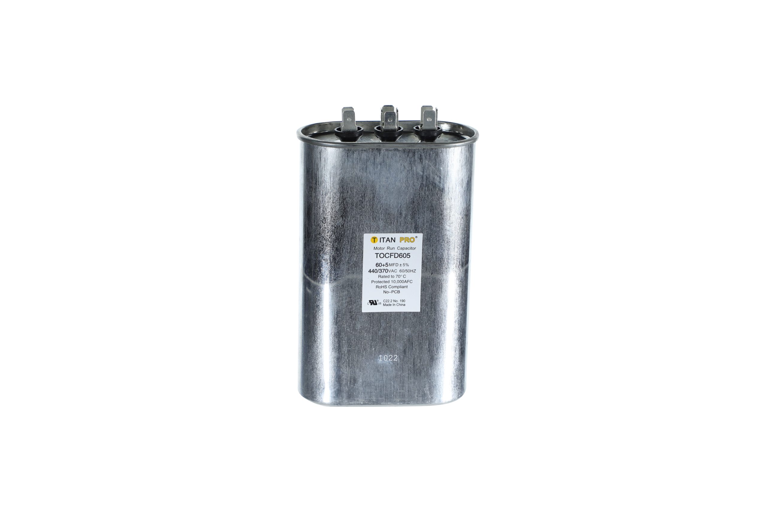 Packard tocfd605 titan procap 60+5 mfd, 440/370v, oval dual run capacitor