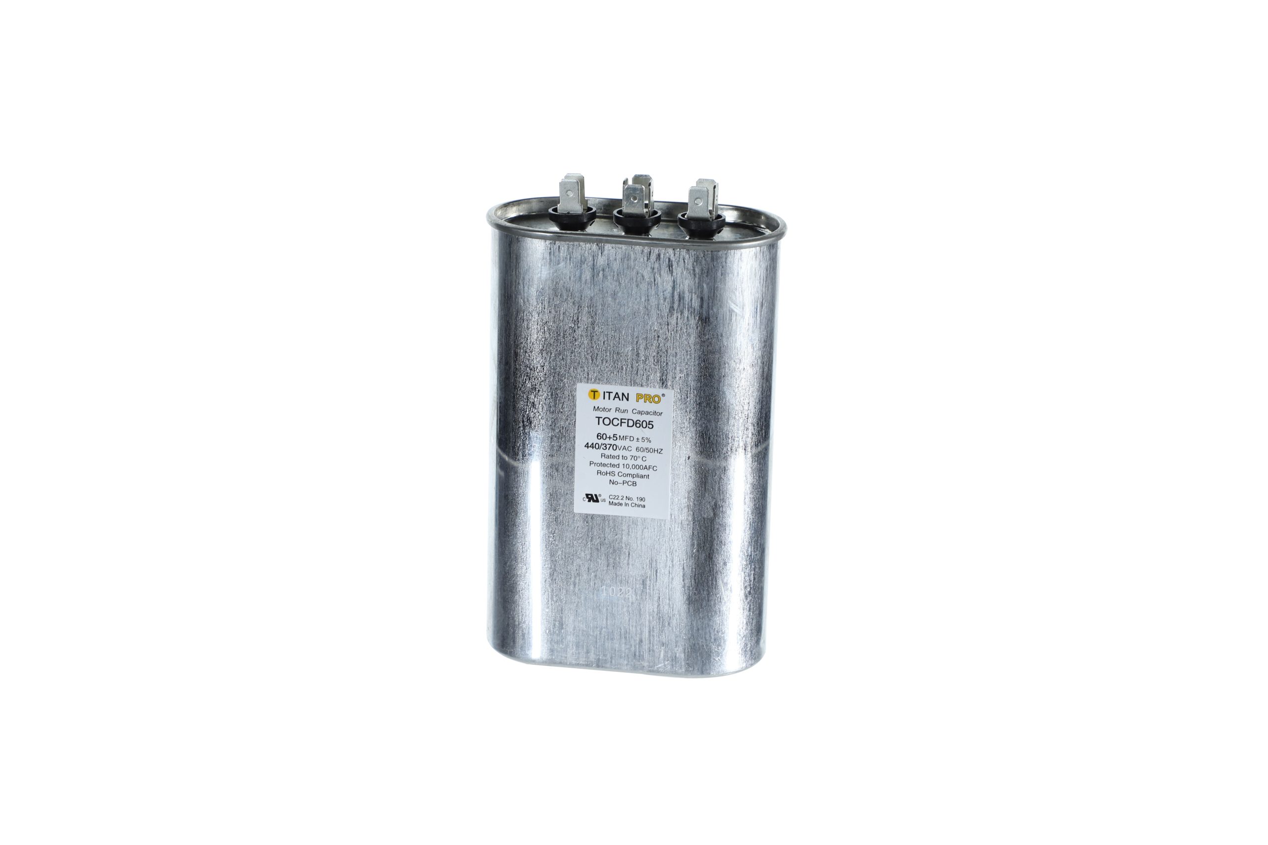 Packard tocfd605 titan procap 60+5 mfd, 440/370v, oval dual run capacitor - image 2