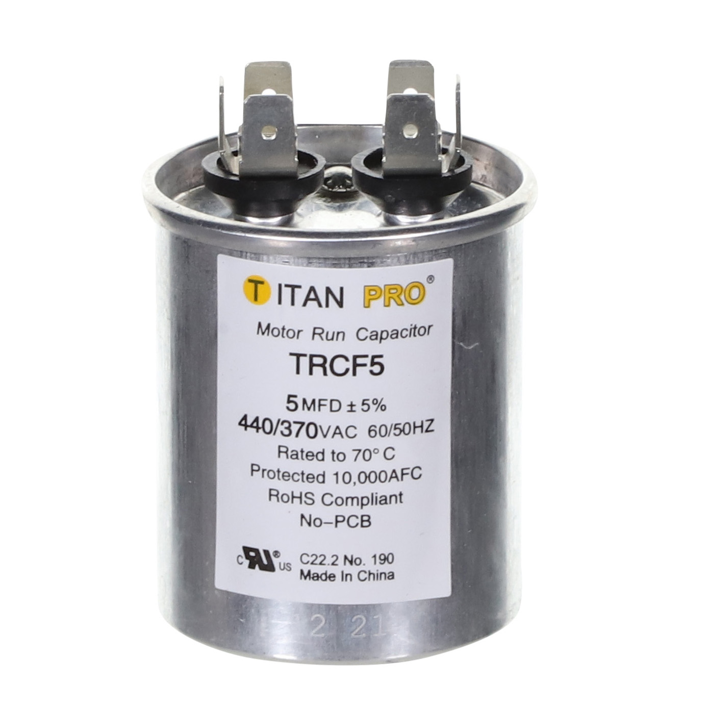 Packard Trcf5 Titan Procap 5 Mfd, 440/370V, Round Run Capacitor 1 Packard trcf5 titan procap 5 mfd, 440/370v, round run capacitor