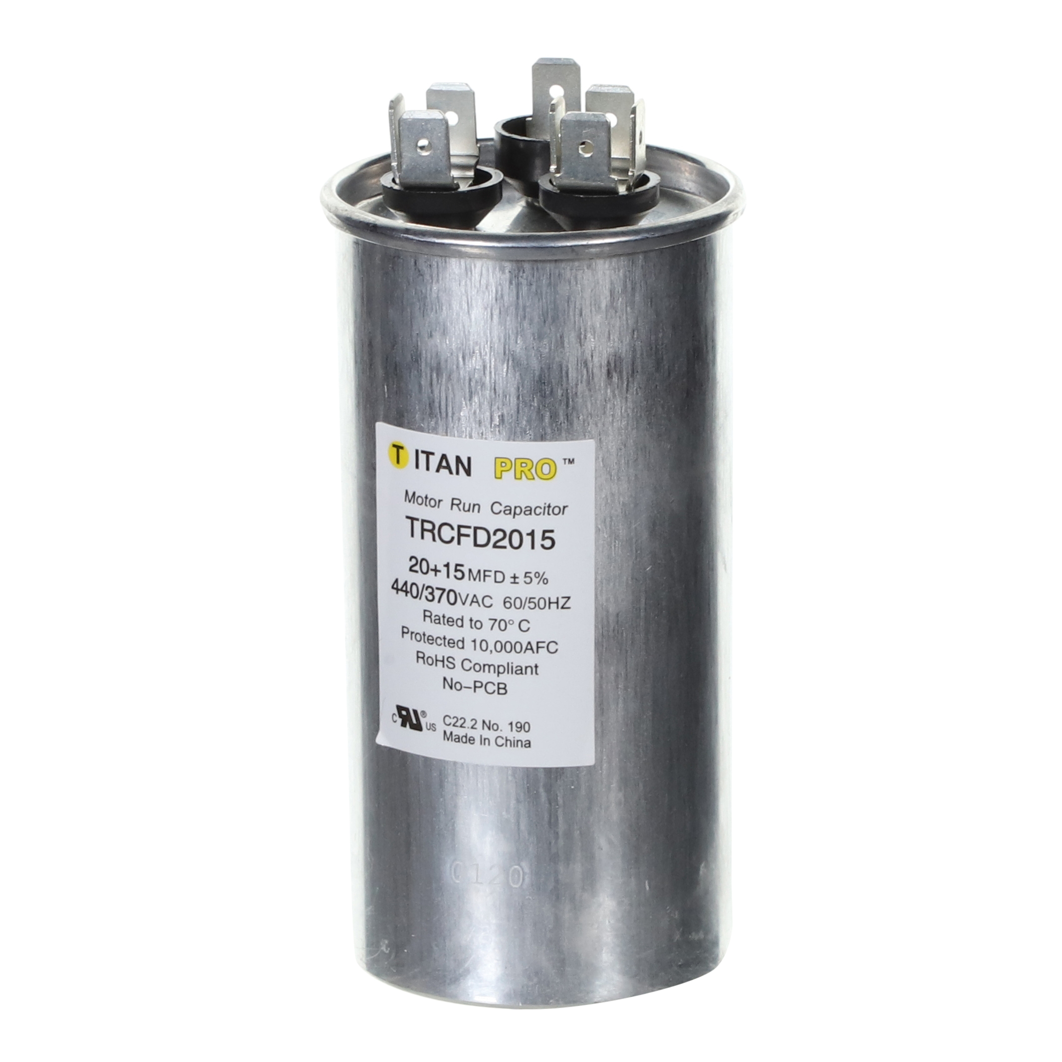 Packard Trcfd2015 Titan Procap 20+15 Mfd, 440/370V, Round Dual Run Capacitor 2 Packard trcfd2015 titan procap 20+15 mfd, 440/370v, round dual run capacitor - image 2