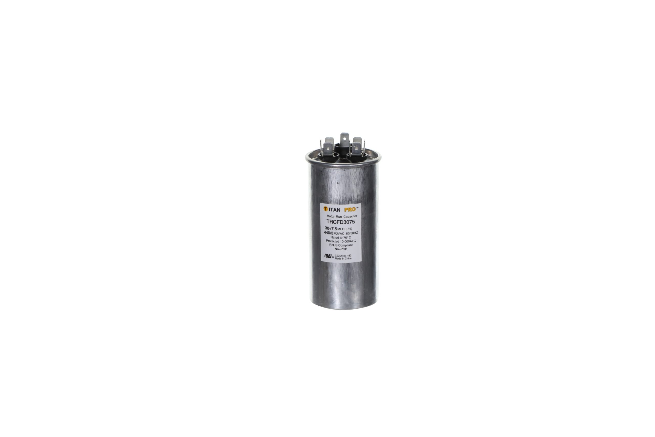 Packard Trcfd3075 Titan Procap 30+7.5 Mfd, 440/370V, Round Dual Run Capacitor 1 Packard trcfd3075 titan procap 30+7. 5 mfd, 440/370v, round dual run capacitor