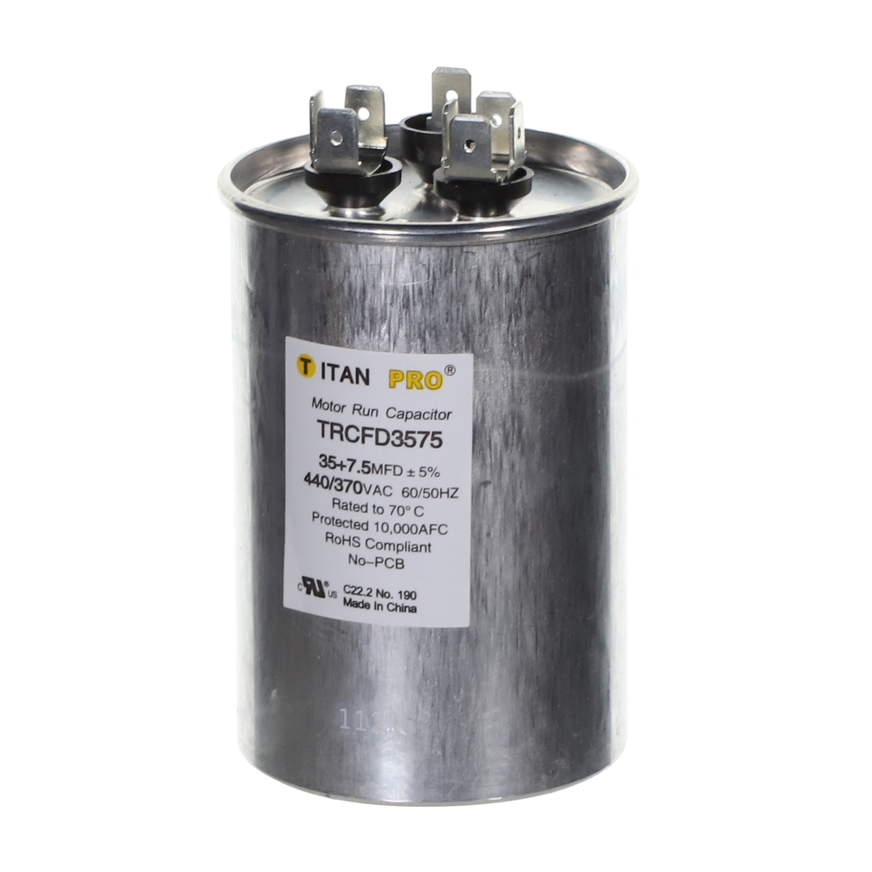 Packard Trcfd3575 Titan Procap 35+7.5 Mfd, 440/370V, Round Dual Run Capacitor 2 Packard trcfd3575 titan procap 35+7. 5 mfd, 440/370v, round dual run capacitor - image 2