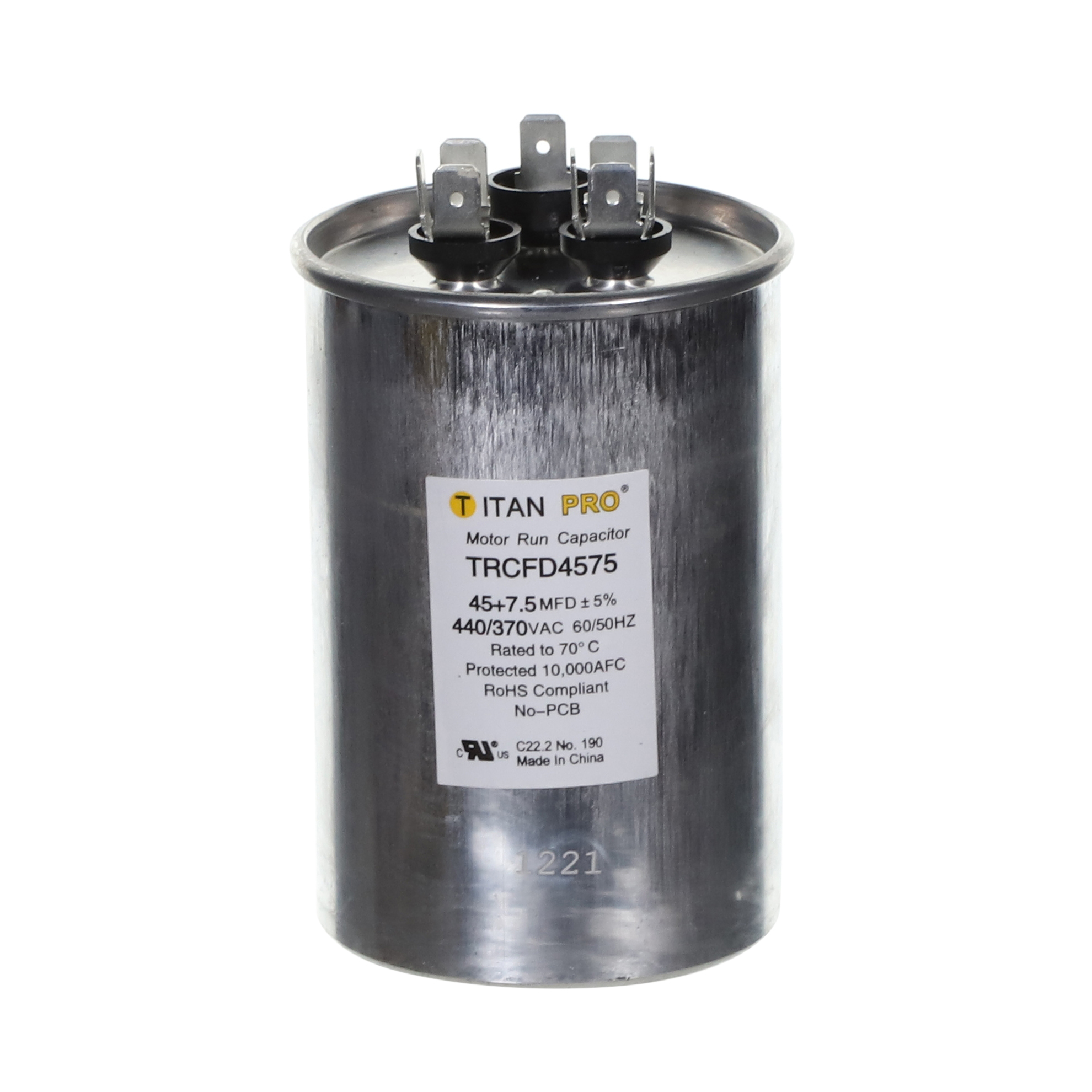 Packard Trcfd4575 Titan Procap 45+7.5 Mfd, 440/370V, Round Dual Run Capacitor 1 Packard trcfd4575 titan procap 45+7. 5 mfd, 440/370v, round dual run capacitor