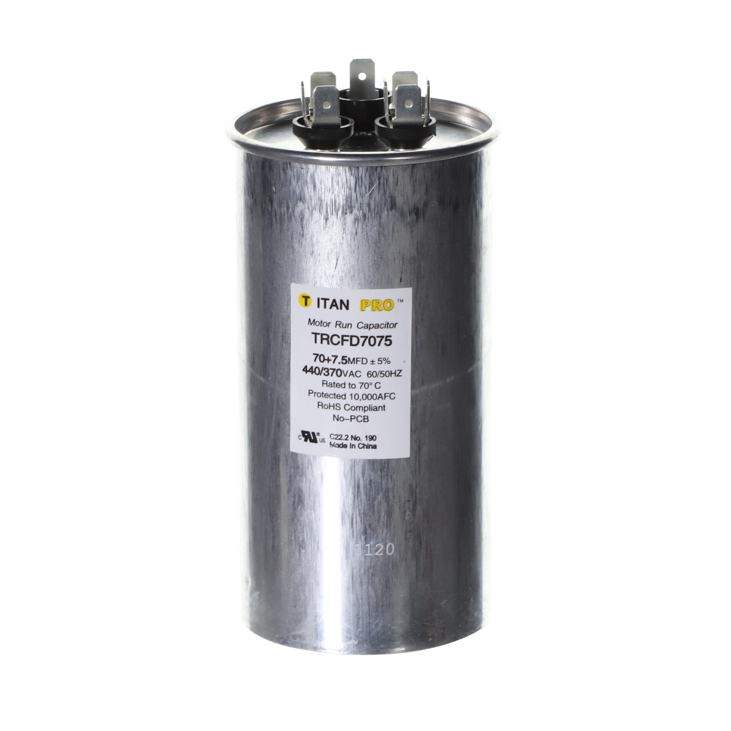 Packard Trcfd7075 Titan Procap 70+7.5 Mfd, 440/370V, Round Dual Run Capacitor 1 Packard trcfd7075 titan procap 70+7. 5 mfd, 440/370v, round dual run capacitor