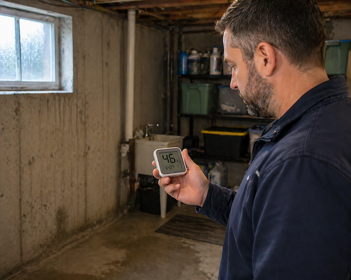 Checking humidity in a basement room