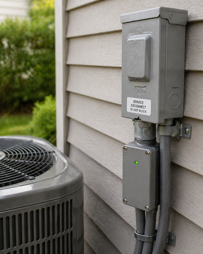 Electrical disconnect and HVAC unit outdoors