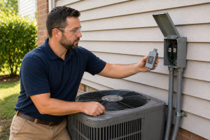 technician installing surge protector