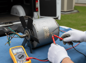 Condenser fan motor on table