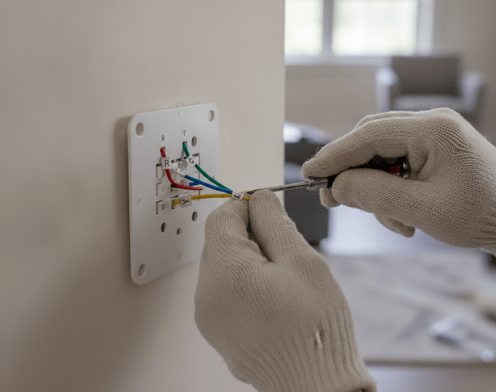 Landing thermostat wires on terminals