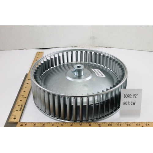Rheem-ruud 70-23111-50 11-15/16" dia x 3-13/16" wide, 1/2" bore, cw, convex, double inlet direct drive blower wheel