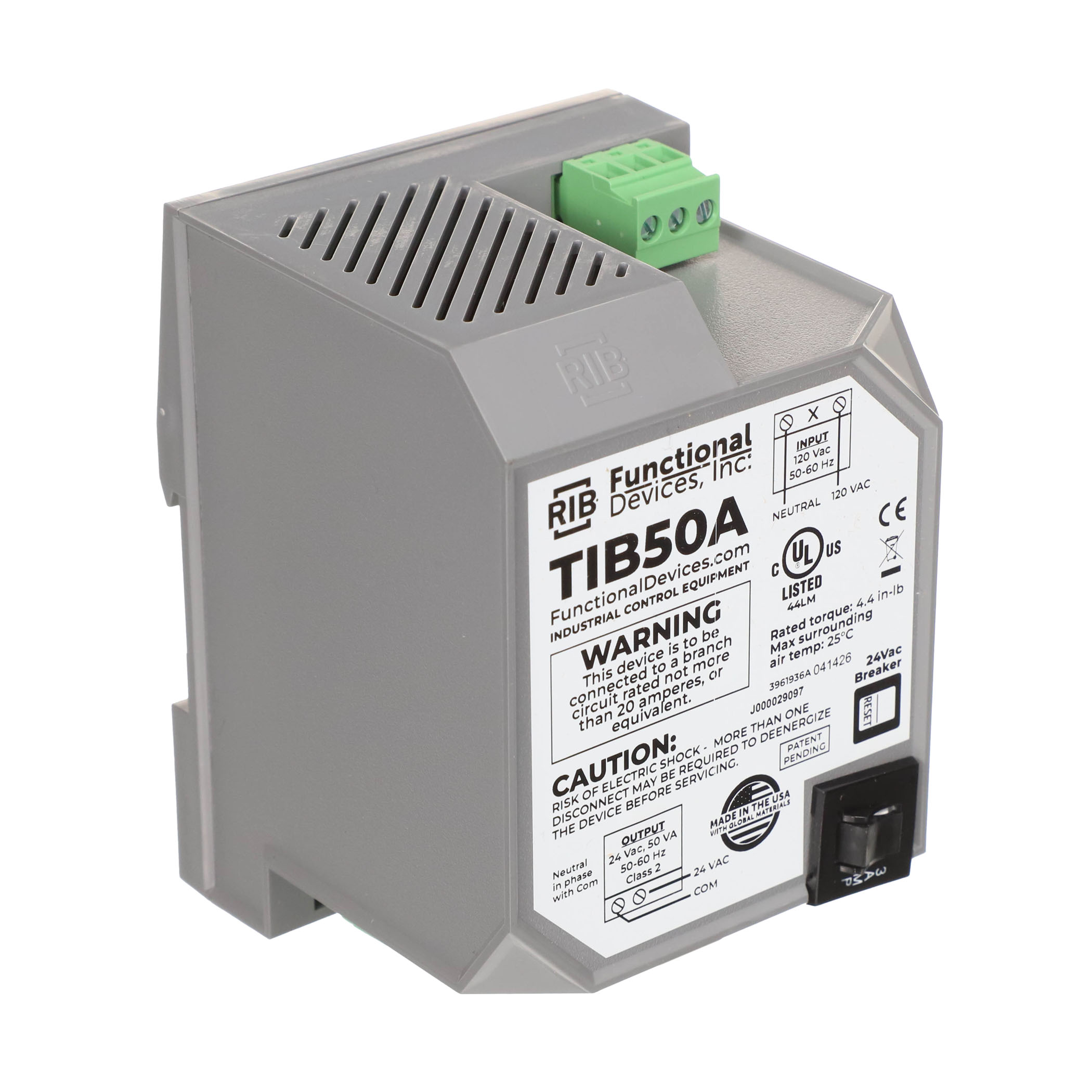 Functional devices tib50a transformer 50va, 120-24vac