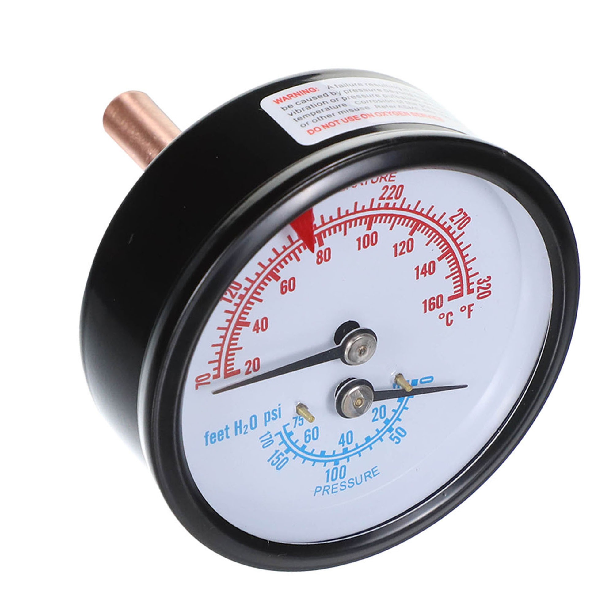 Kodiak controls 4104-2. 5-4-10 pressure & temp gauge 0-75 psi 70-320°f 1/4" back