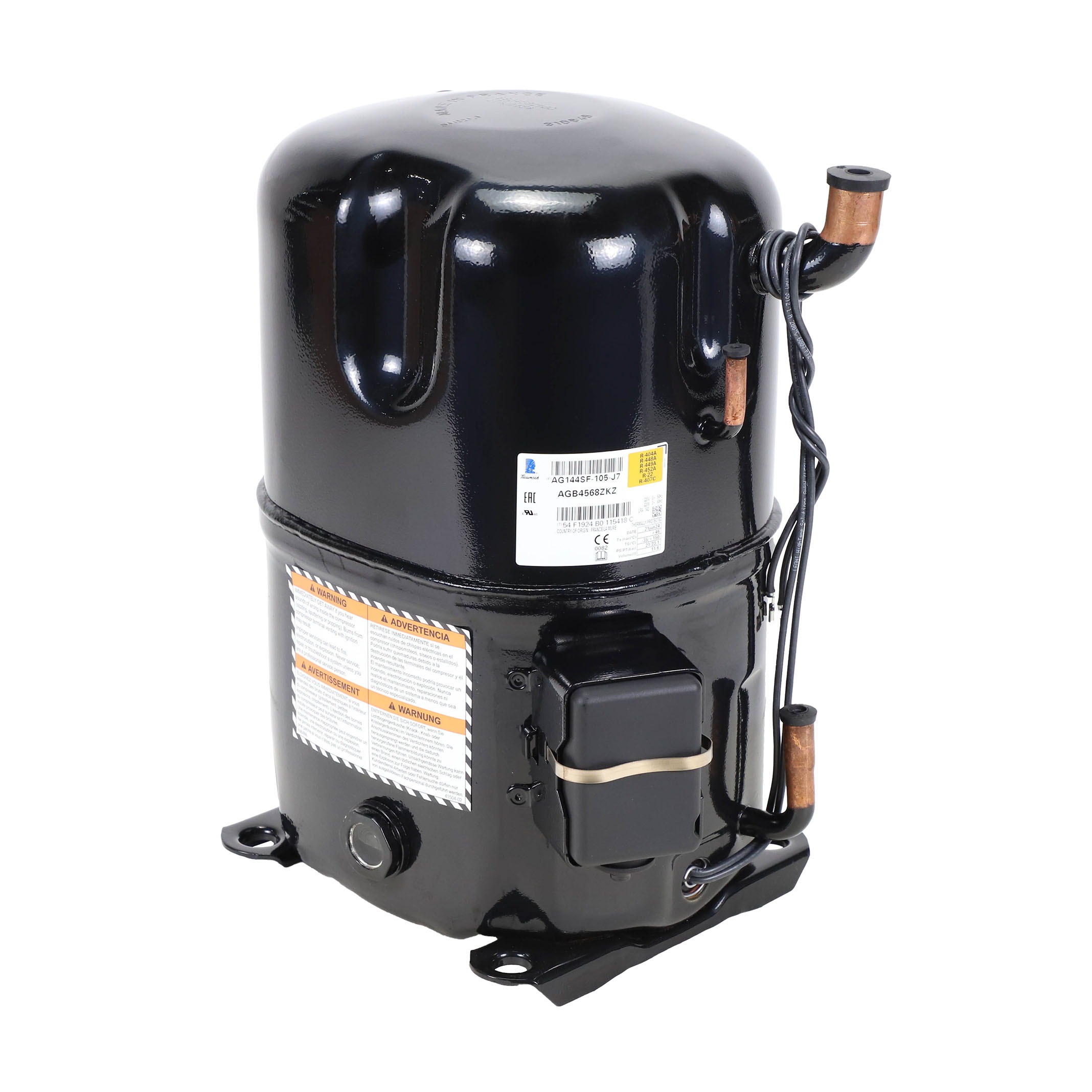 Tecumseh ag144sf-105-j7 230v/3ph 33865 btu r404a/r507 commercial compressor