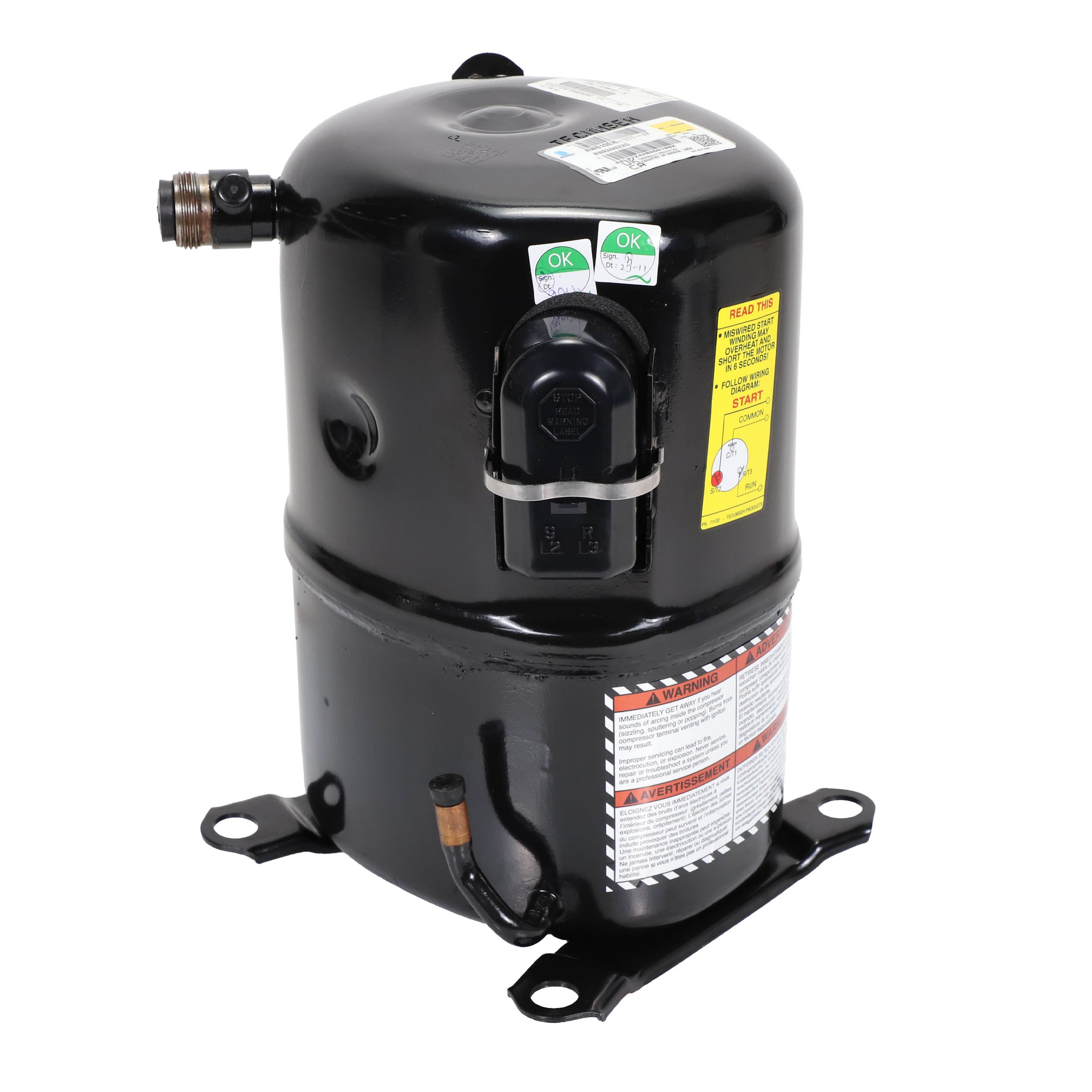 Tecumseh aw610eh-111-j7 230v/1ph 3775 btu r404a/r507 hermetic compressor