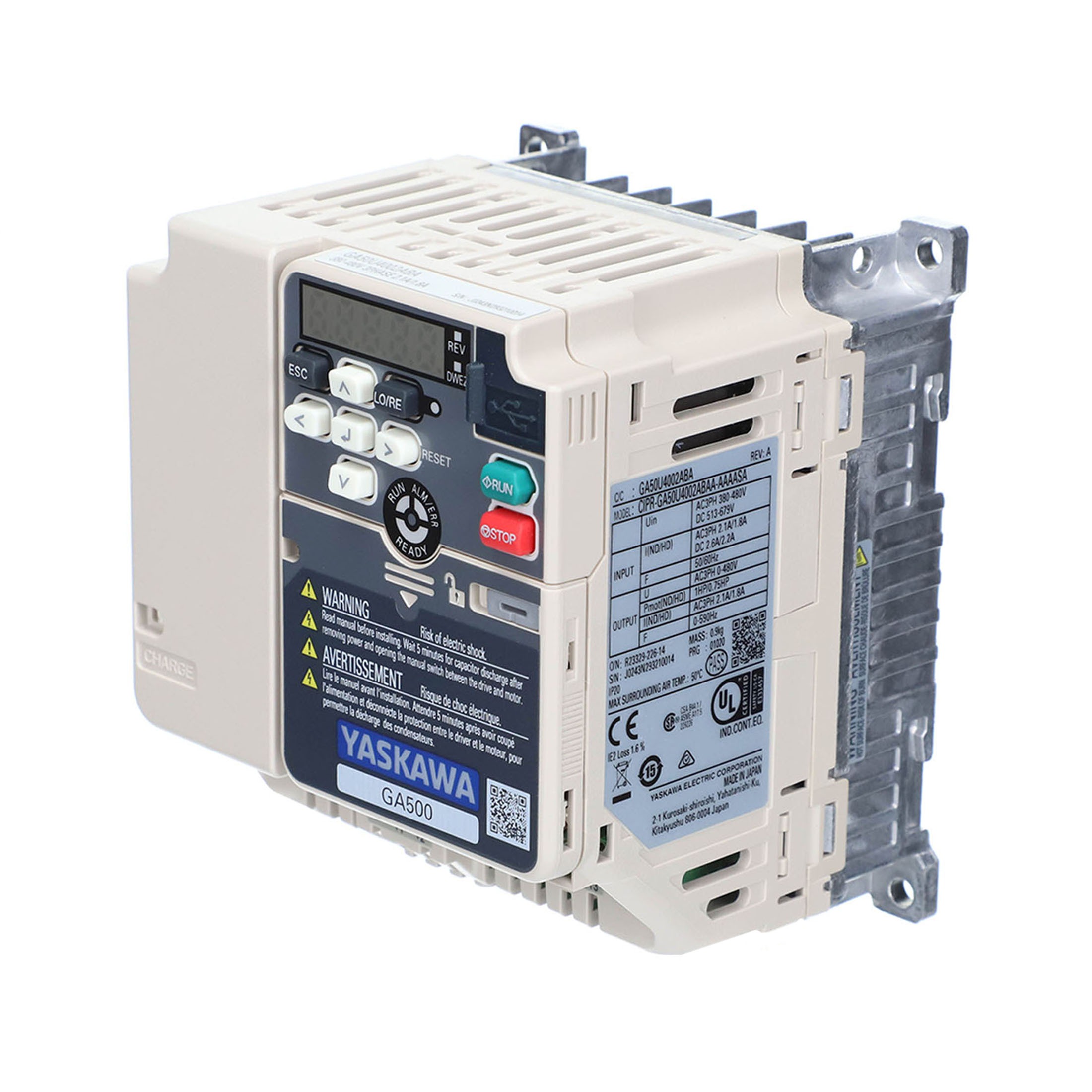 Yaskawa ga50u4002aba 480v 3ph 2. 1/1. 8a ip20 variable frequency drive